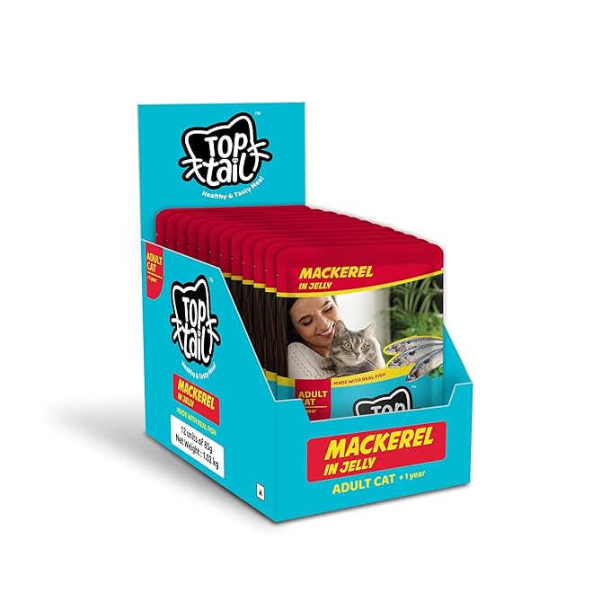 Top tail Adult Wet Cat Food-12 Pouches, 12x85 gm | Real Mackerel in Jelly Flavour